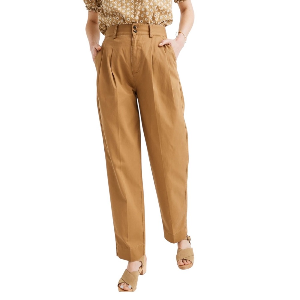 Madewell Pleated Taper Wide-Leg Pants in Distant Sand Sz 2